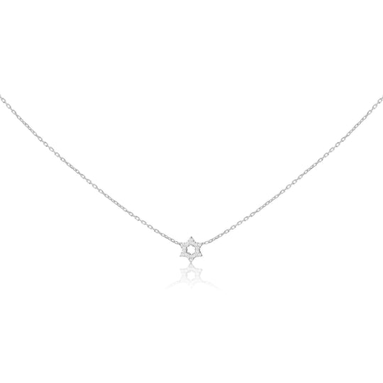 Diamond Pendant with Jewish Star of David - 14k White Gold