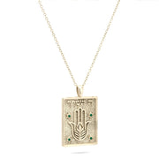 Hashem Is Your Guardian Pendant Necklace in 14k white gold with emerald