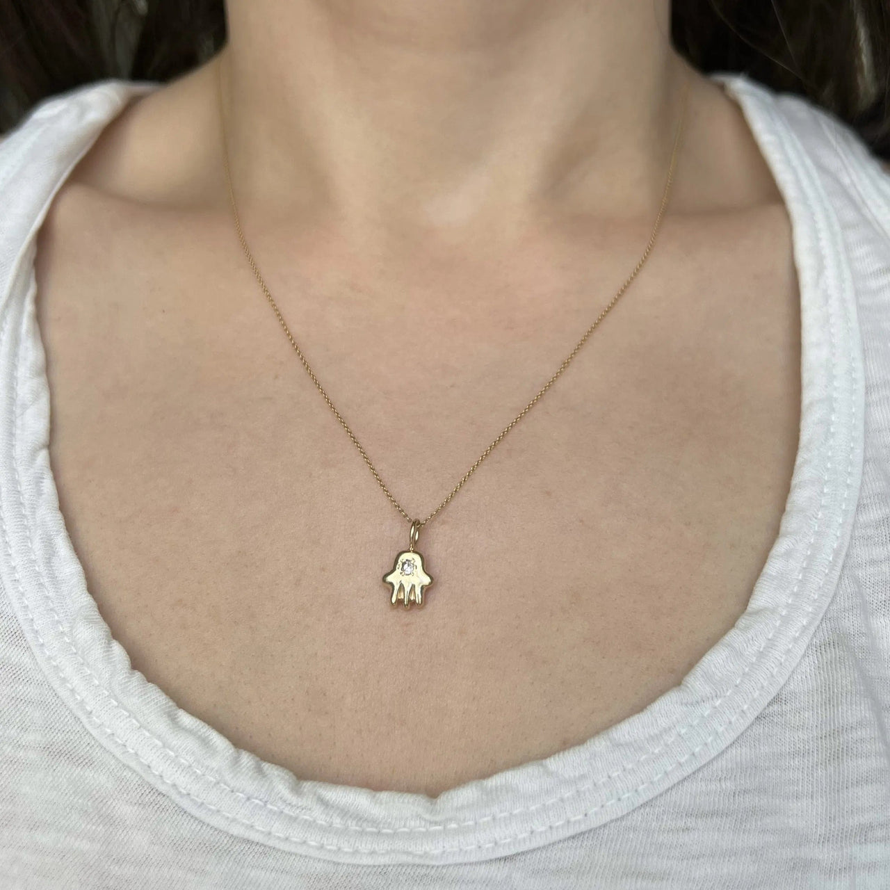 Elisa Solomon Necklaces 14k Gold Custom Hamsa Charm by Elisa Solomon - (Choice of Gem Stones) (Copy)