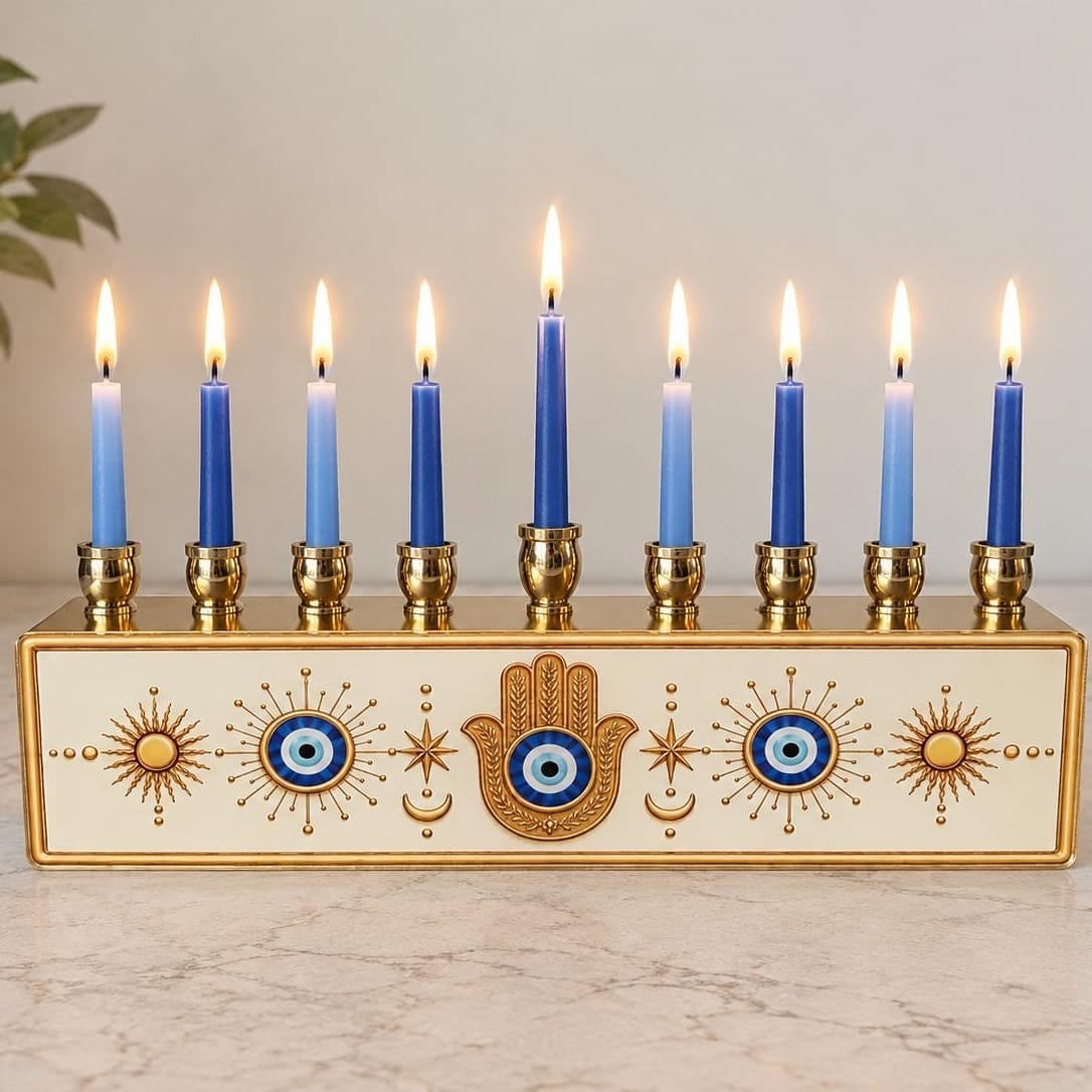 Lea Joelle Handmade Menorahs Hamsa & Evil Eye Menorah