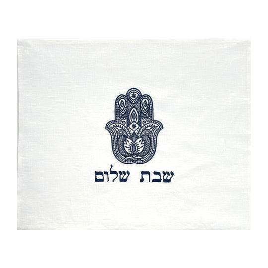 Blue Hamsa Embroidered Linen Challah Cover