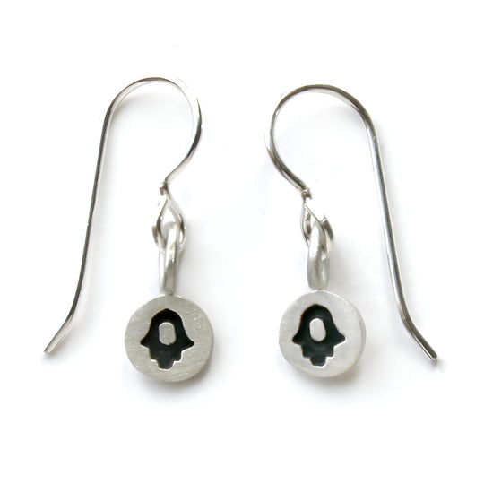 Tiny Dot Hamsa Sterling Silver Earrings by Emily Rosenfeld