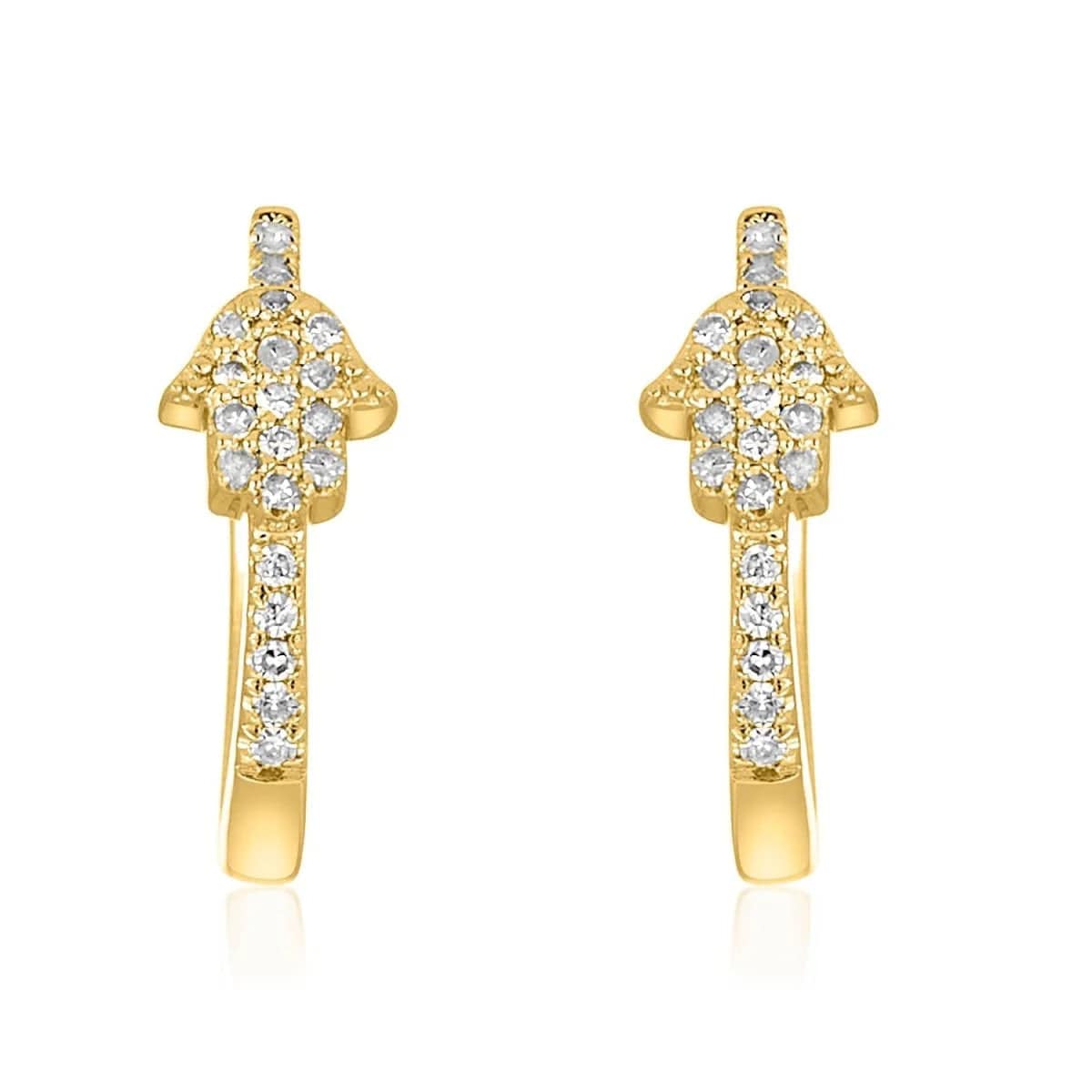 Alef Bet - Hamsa Diamond Pave Huggie Earrings - 14k Yellow or White Gold - ModernTribe