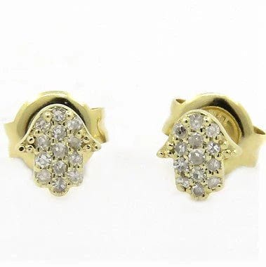 Alef Bet - Diamond Hamsa Earrings - 14k White or Yellow Gold - ModernTribe