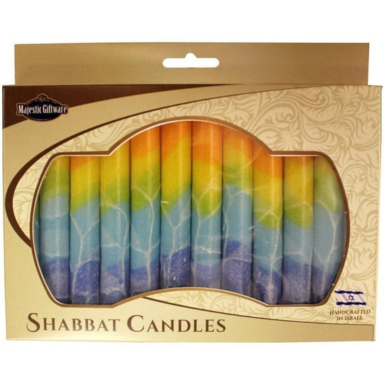 Israeli Hand Crafted Orange Fantasy Shabbat Candles | Set of 12