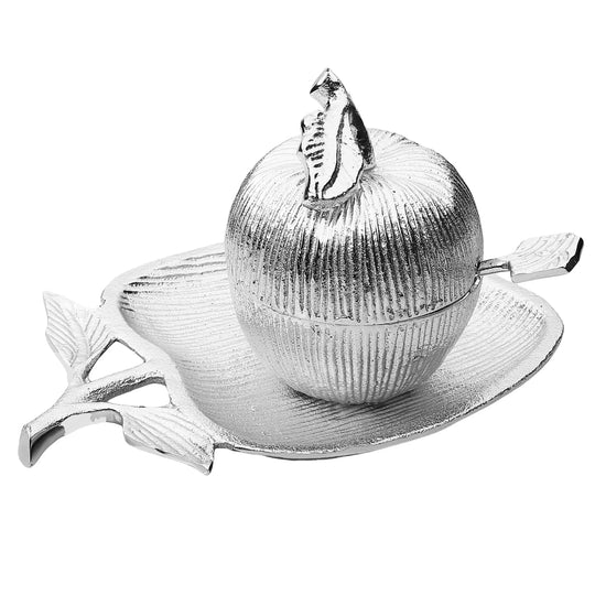 Apple Shaped Dish with Removable Honey Jar - Gold or Silver