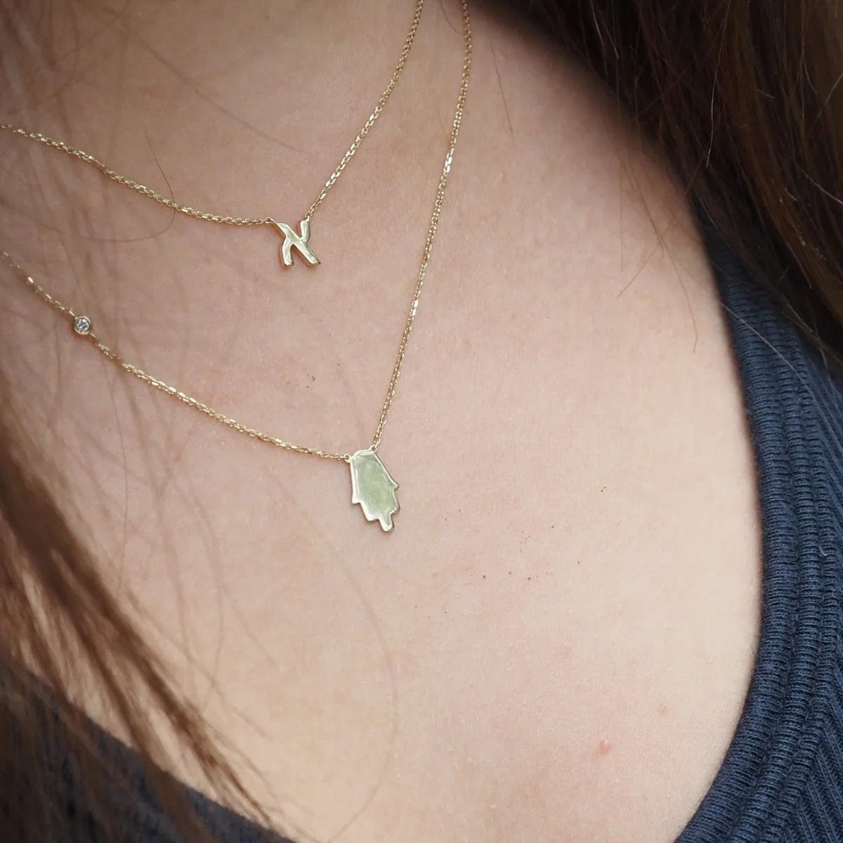 Alef Bet - Hebrew Initial Necklace - 14k Yellow or White Gold - ModernTribe