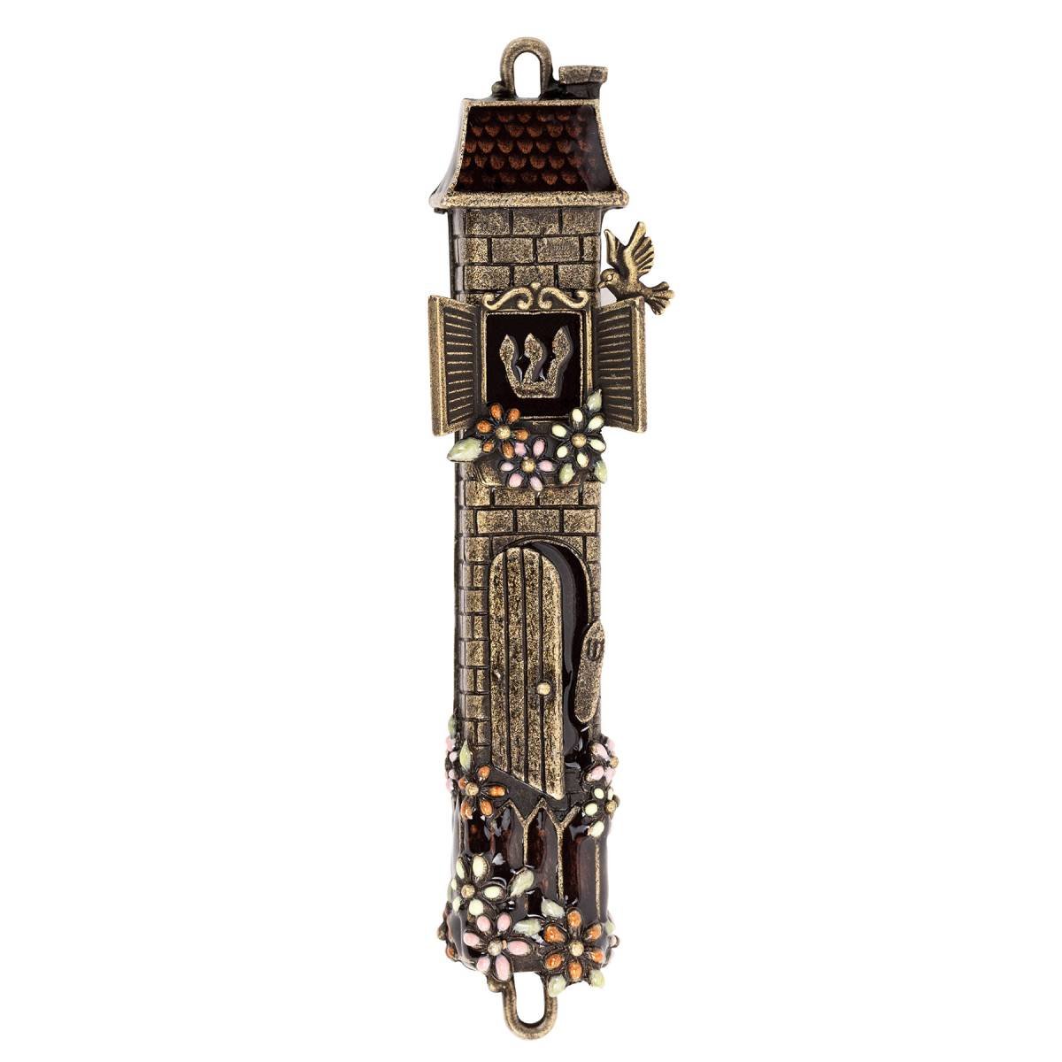 Quest Collection - Hand - Painted House Mezuzah - Brass Ox - Plated - ModernTribe