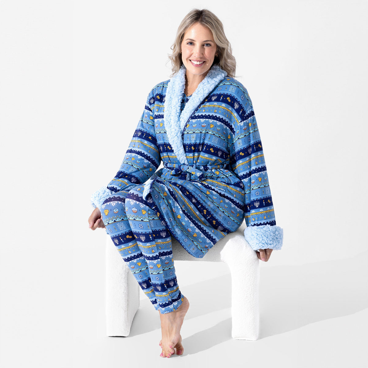 Bellabu Bear Pajamas Hanukkah Fair Isle Bamboo Sherpa Bathrobe by Bellabu Bear - (Adult Sizes S/M - M/L)