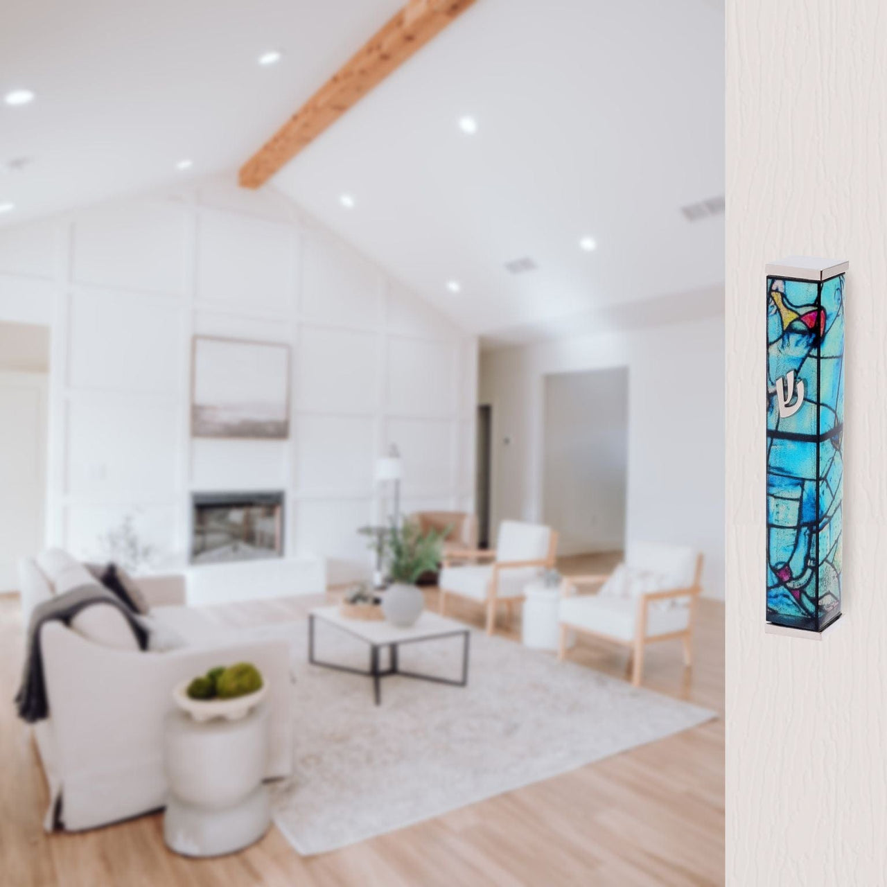 SURI - Silver and Turquoise Marc Chagall Mezuzah Case - ModernTribe