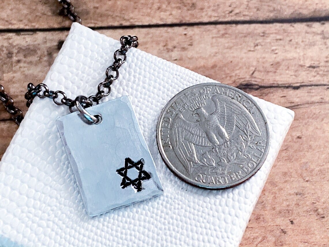 Everything Beautiful - Small Star of David Hammered Rectangle Necklace - Pewter - ModernTribe