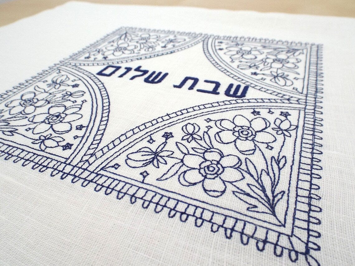 Three Generations - Floral Shabbat Shalom Linen Challah Cover - ModernTribe