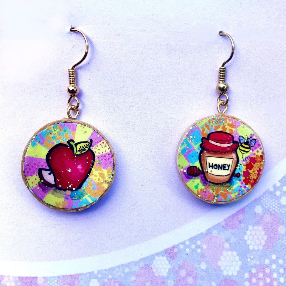 Amelia's Art - ifacts - Mixed Media Glitter Apples and Honey Earrings - ModernTribe