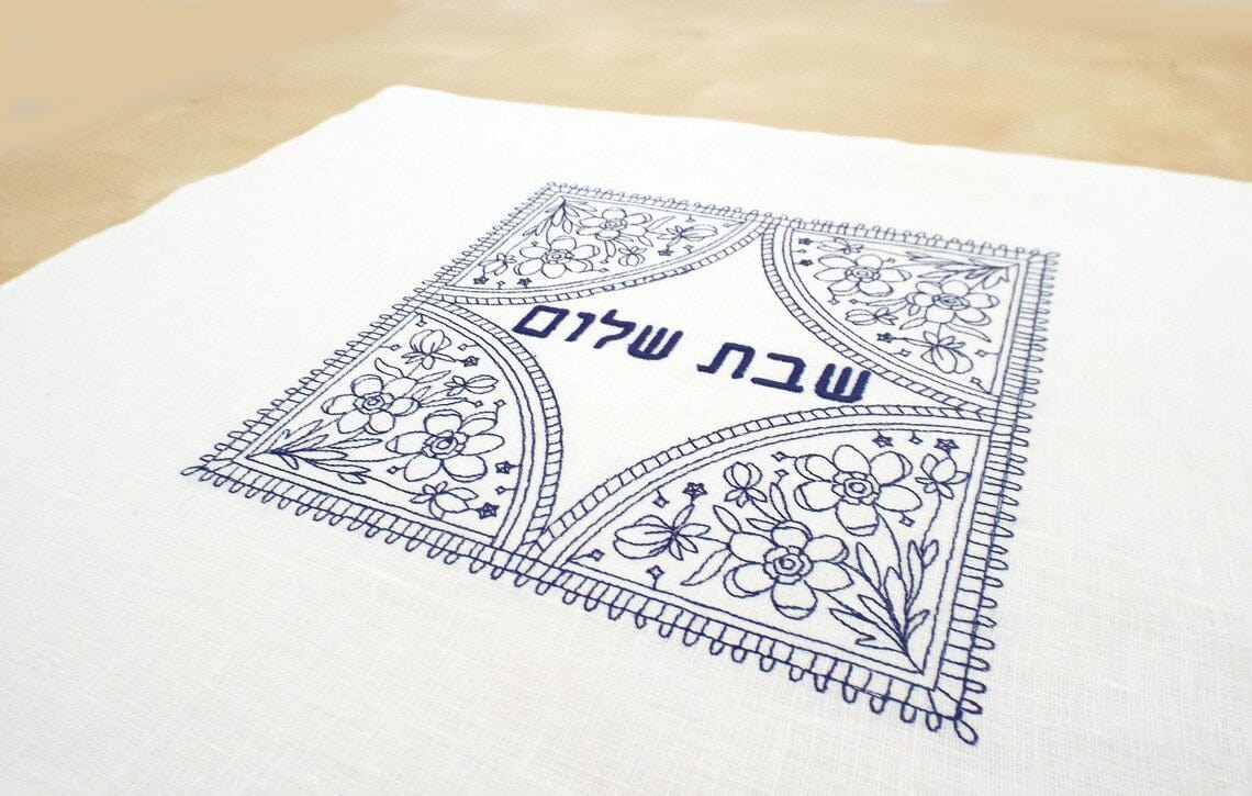 Three Generations - Floral Shabbat Shalom Linen Challah Cover - ModernTribe