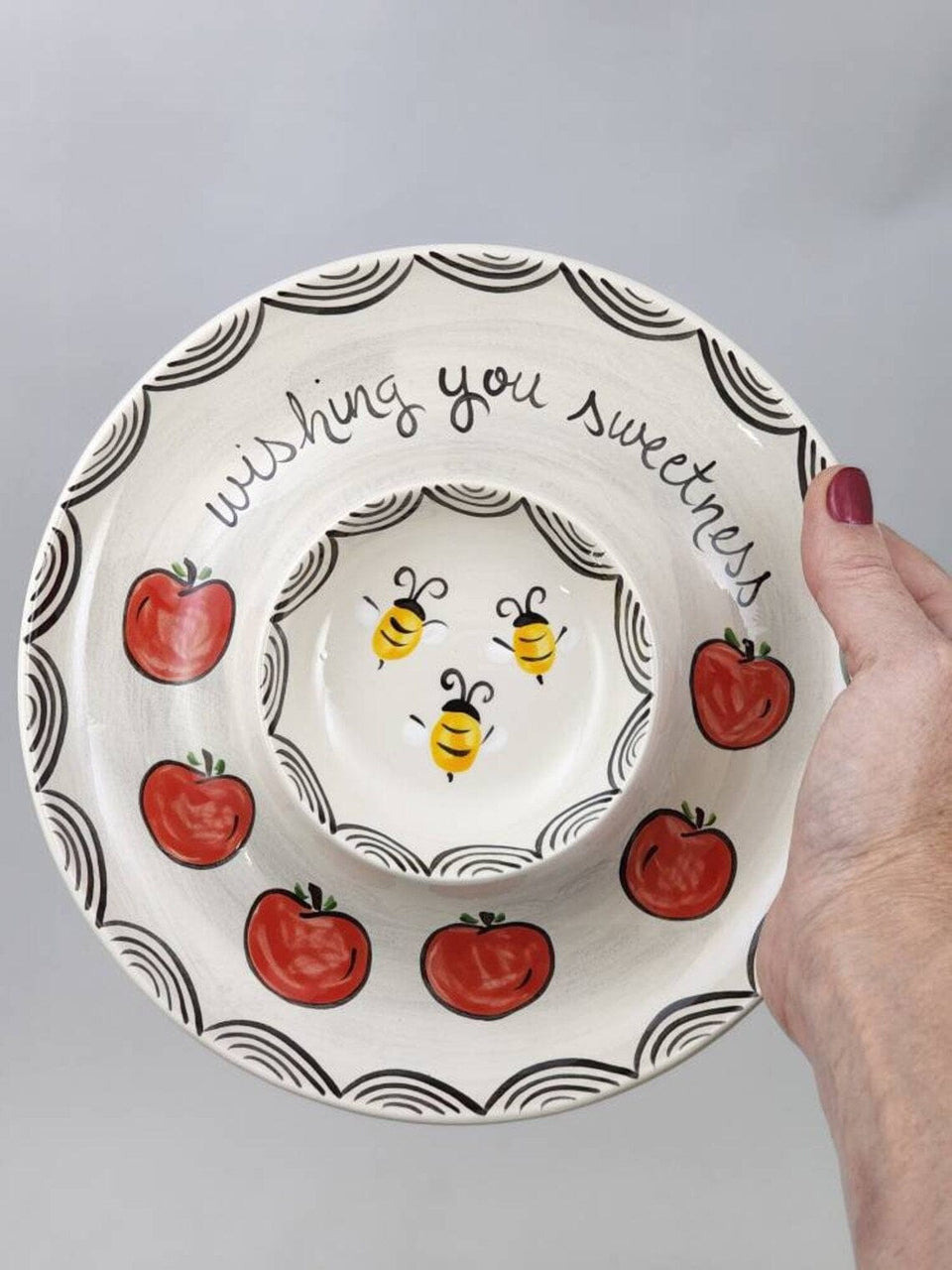 Suzaluna - Hand - Painted Ceramic Wishing Your Sweetness Apples and Honey Dish - ModernTribe