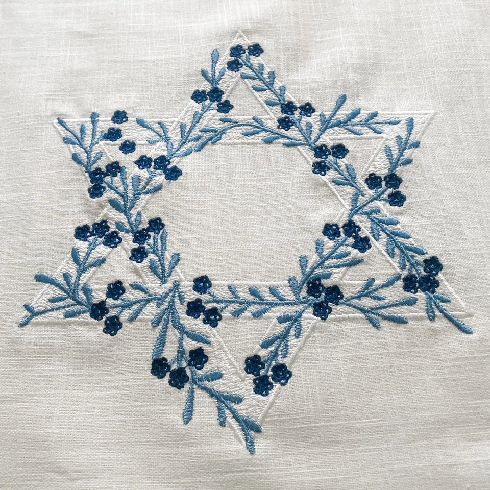 Three Generations - Ivory Linen Table Runner with Floral Magen David - ModernTribe