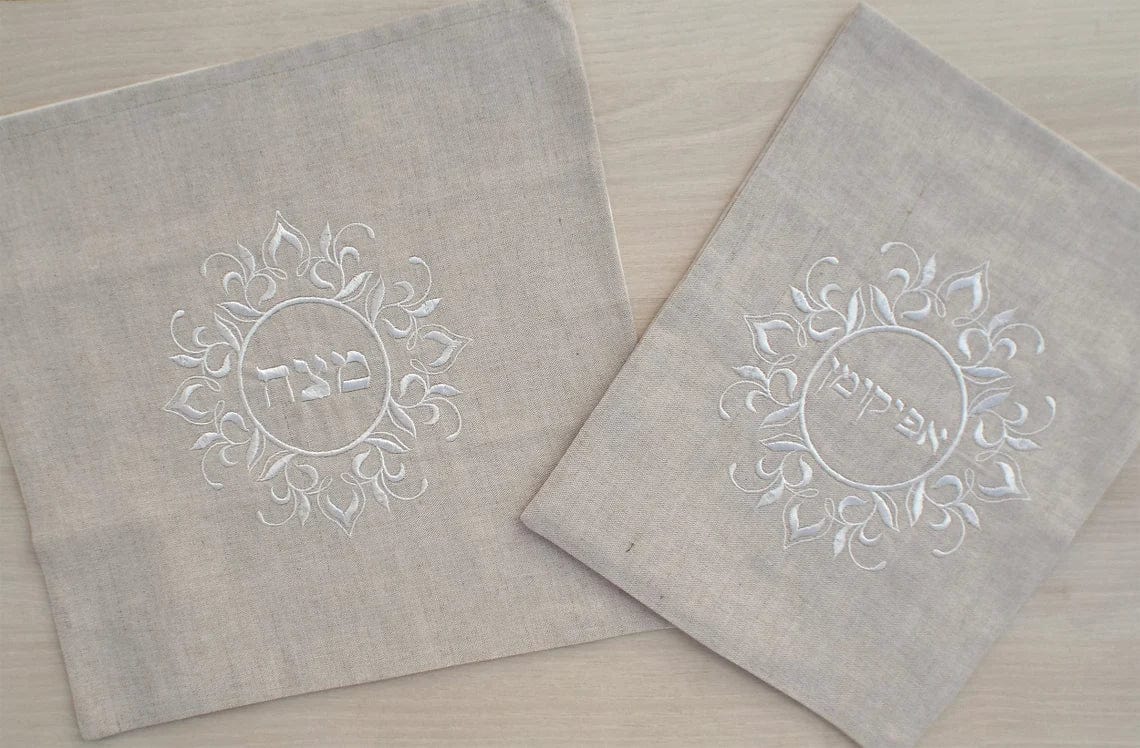 Three Generations - Botanical Linen Matzah Cover and Afikomen Bag Set - ModernTribe