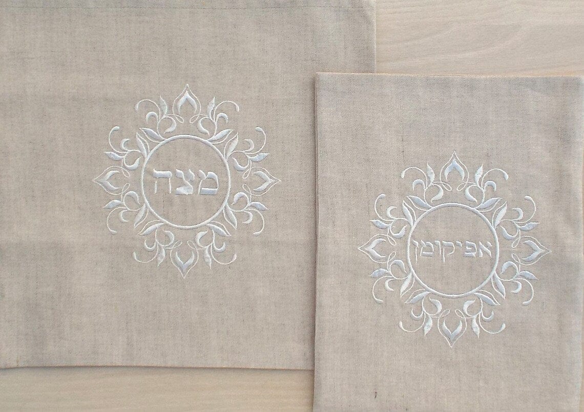 Three Generations - Botanical Linen Matzah Cover and Afikomen Bag Set - ModernTribe