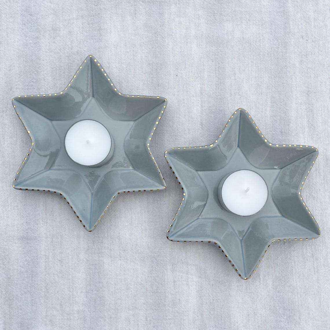 Nina Keramik Candlesticks Star of David Tea Light Candleholders by Nina Keramik