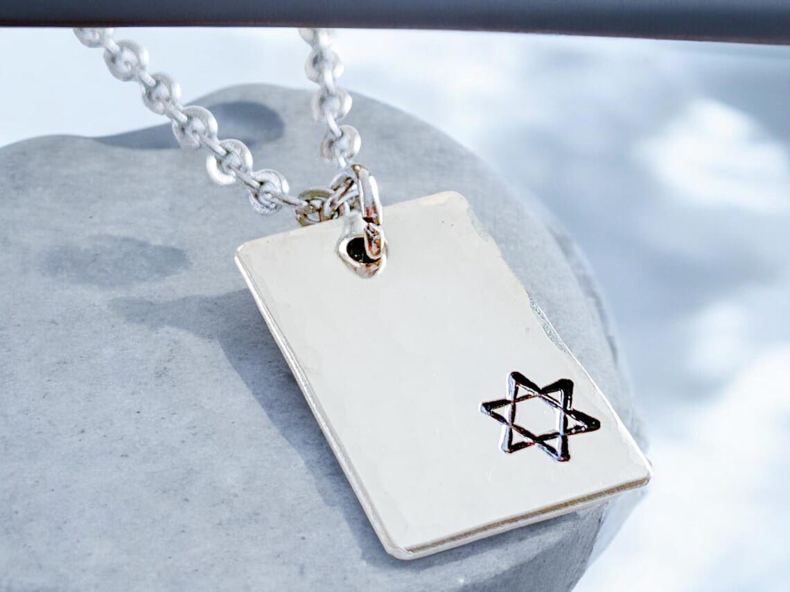 Everything Beautiful - Small Star of David Hammered Rectangle Necklace - Pewter - ModernTribe