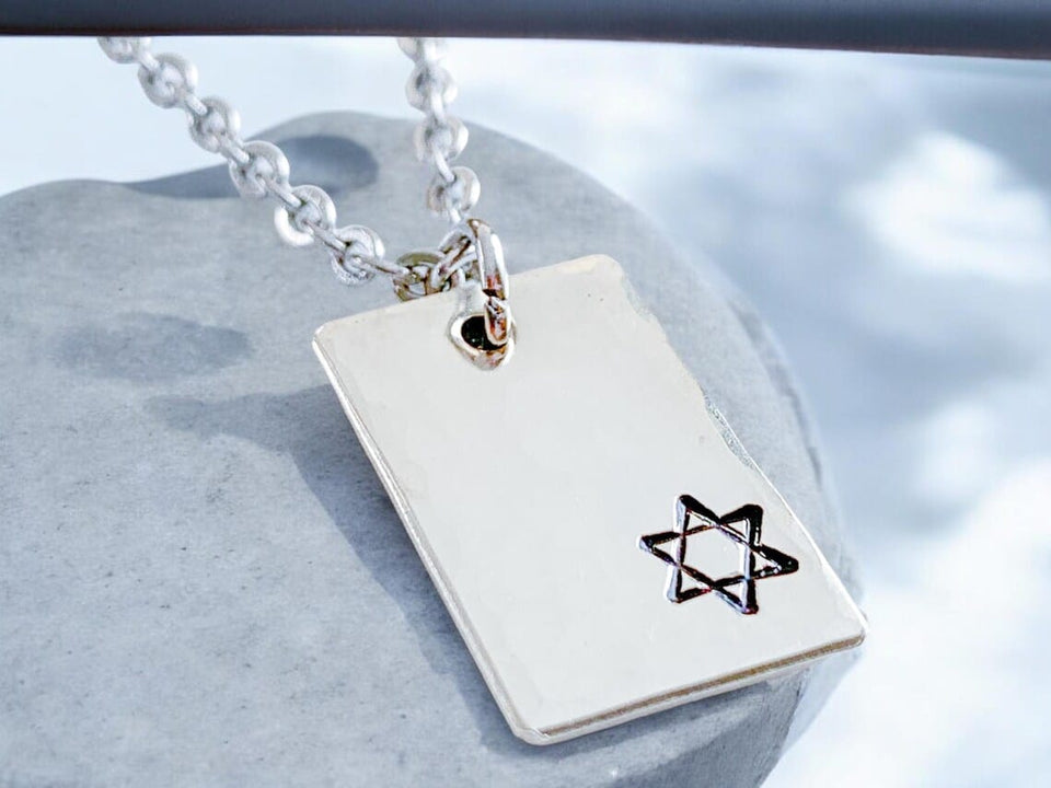 Everything Beautiful - Small Star of David Hammered Rectangle Necklace - Pewter - ModernTribe