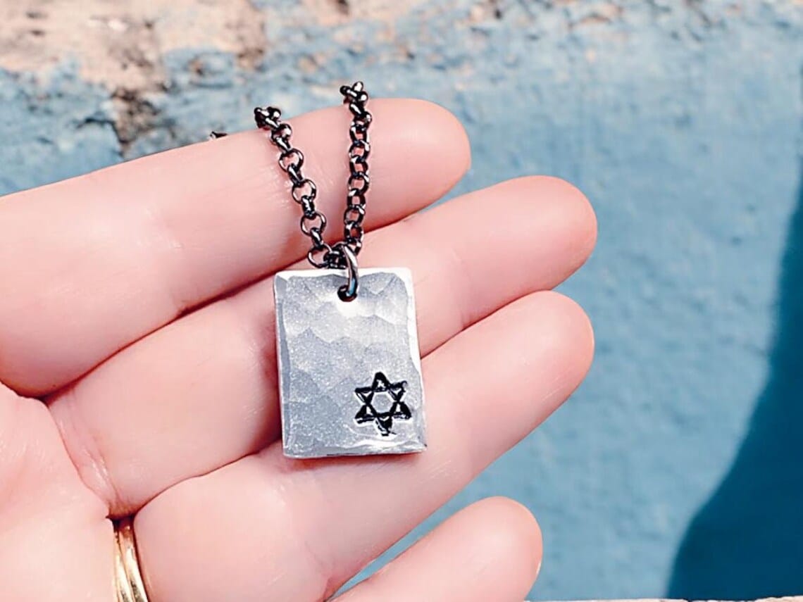 Everything Beautiful - Small Star of David Hammered Rectangle Necklace - Pewter - ModernTribe