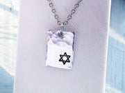 Everything Beautiful - Small Star of David Hammered Rectangle Necklace - Pewter - ModernTribe
