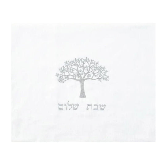 Tree of Life Linen Challah Cover with Silver Embroidery