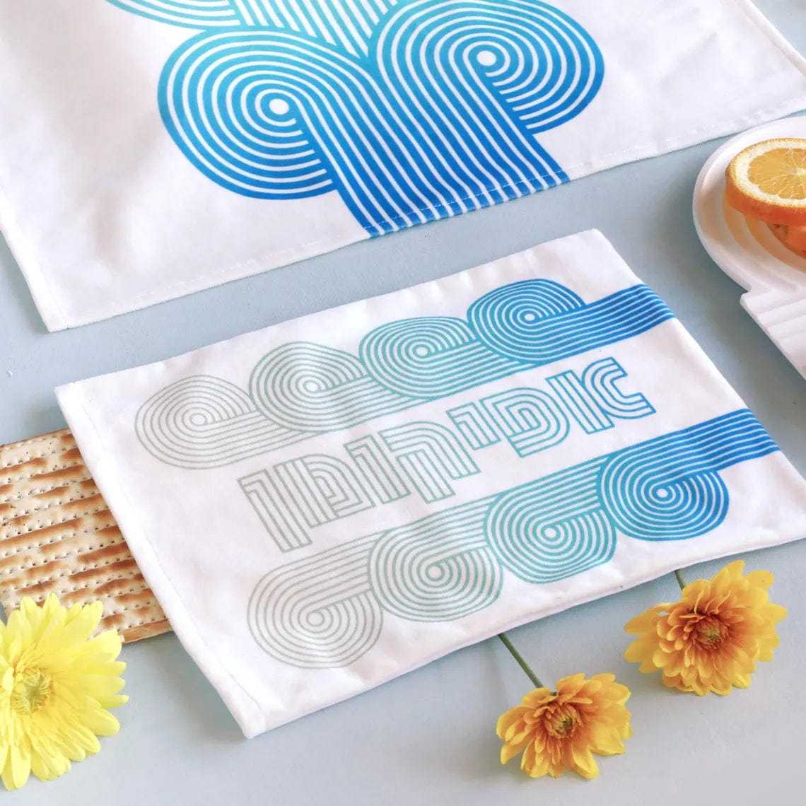 Studio Armadillo - Turquoise Wave Matzah Cover and Afikomen Bag Set - ModernTribe