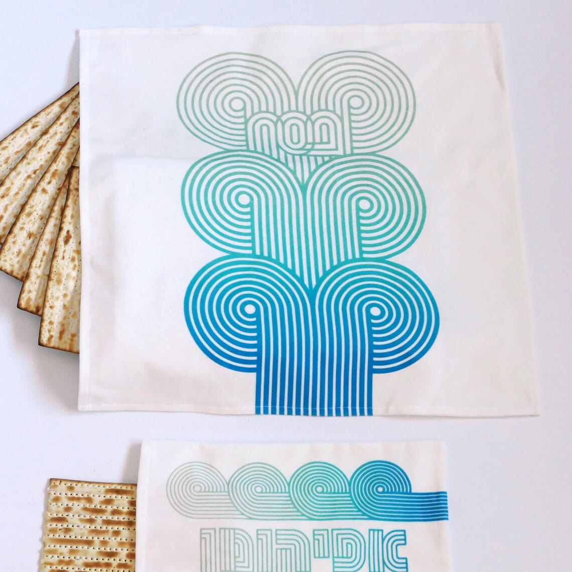 Studio Armadillo - Turquoise Wave Matzah Cover and Afikomen Bag Set - ModernTribe