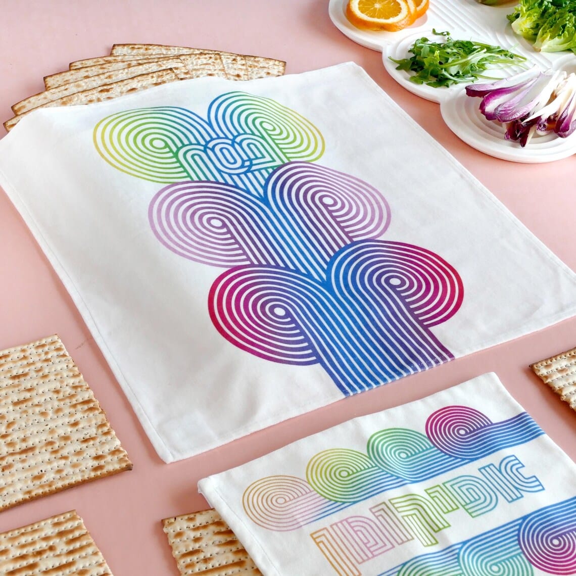 Studio Armadillo Matzah Covers Rainbow Wave Matzah Cover and Afikomen Bag Set