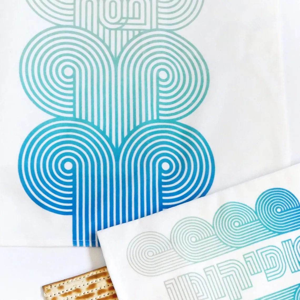 Studio Armadillo - Turquoise Wave Matzah Cover and Afikomen Bag Set - ModernTribe
