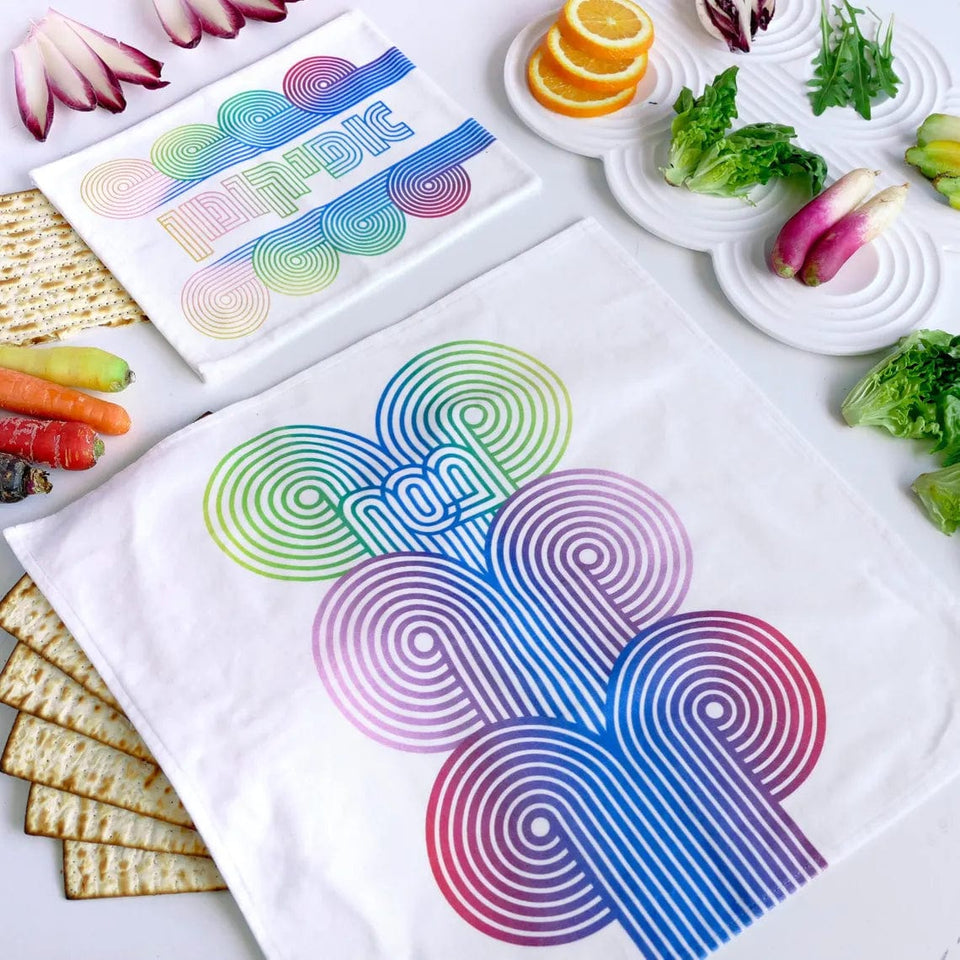 Studio Armadillo - Rainbow Wave Matzah Cover and Afikomen Bag Set - ModernTribe