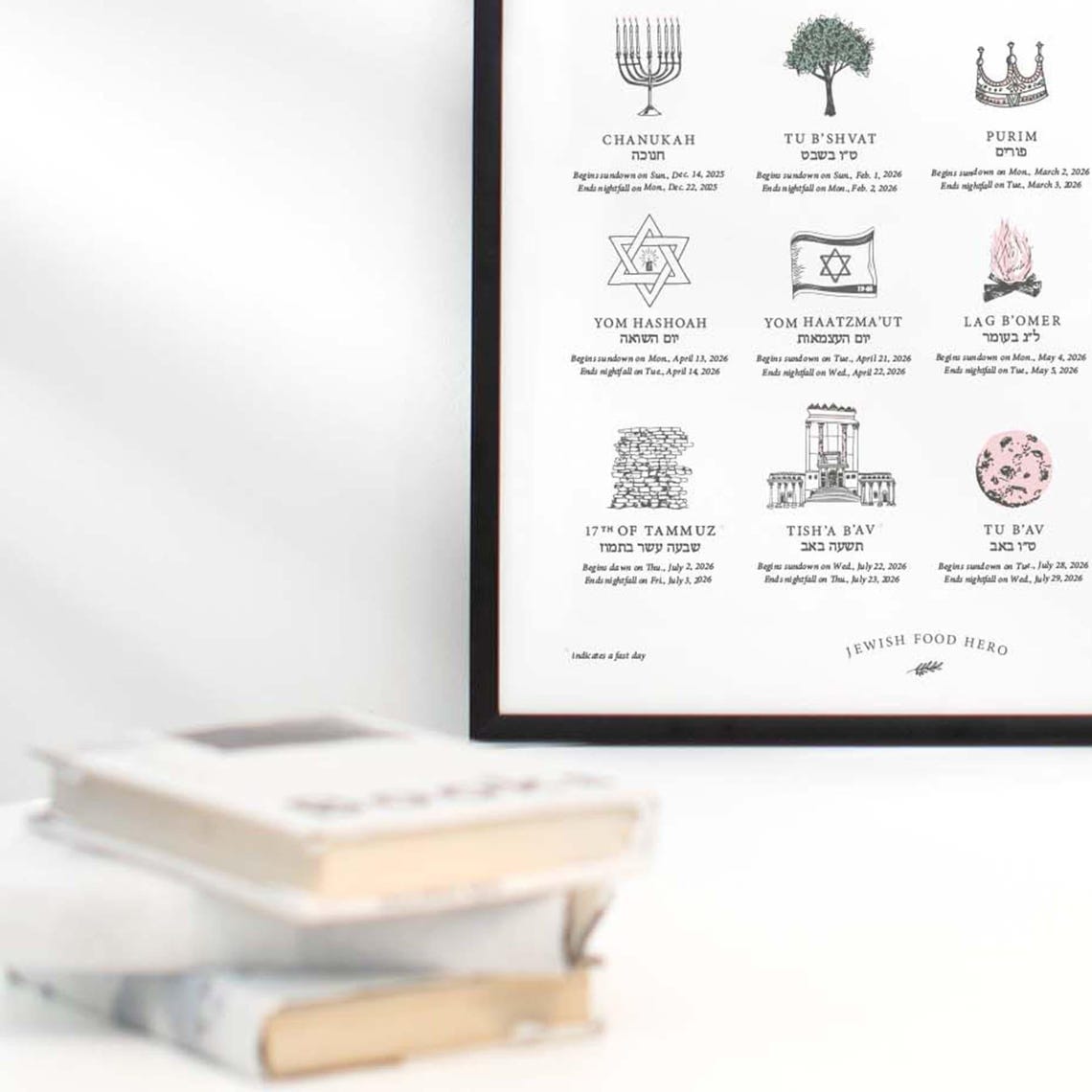 Jewish Food Hero - Jewish Holiday Calendar Print 5786 (2025 - 2026) - Frame Not Included - ModernTribe