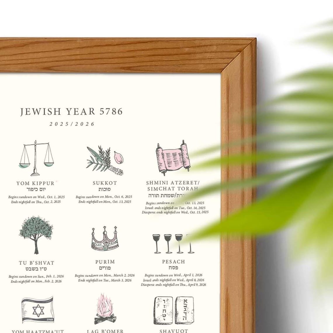 Jewish Food Hero - Jewish Holiday Calendar Print 5786 (2025 - 2026) - Frame Not Included - ModernTribe