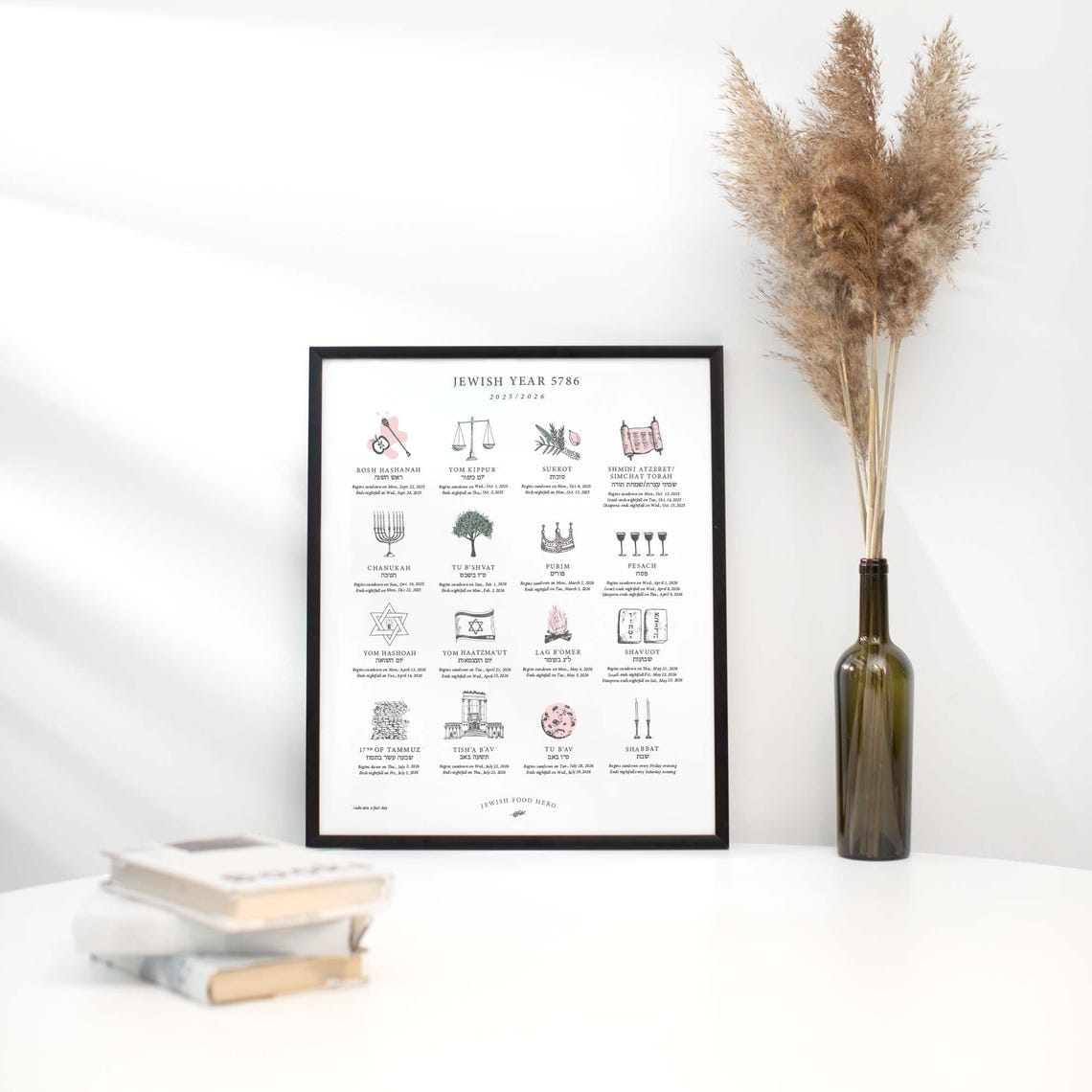 Jewish Food Hero - Jewish Holiday Calendar Print 5786 (2025 - 2026) - Frame Not Included - ModernTribe