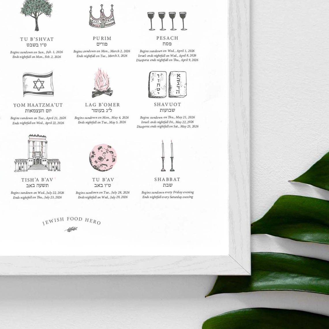 Jewish Food Hero - Jewish Holiday Calendar Print 5786 (2025 - 2026) - Frame Not Included - ModernTribe