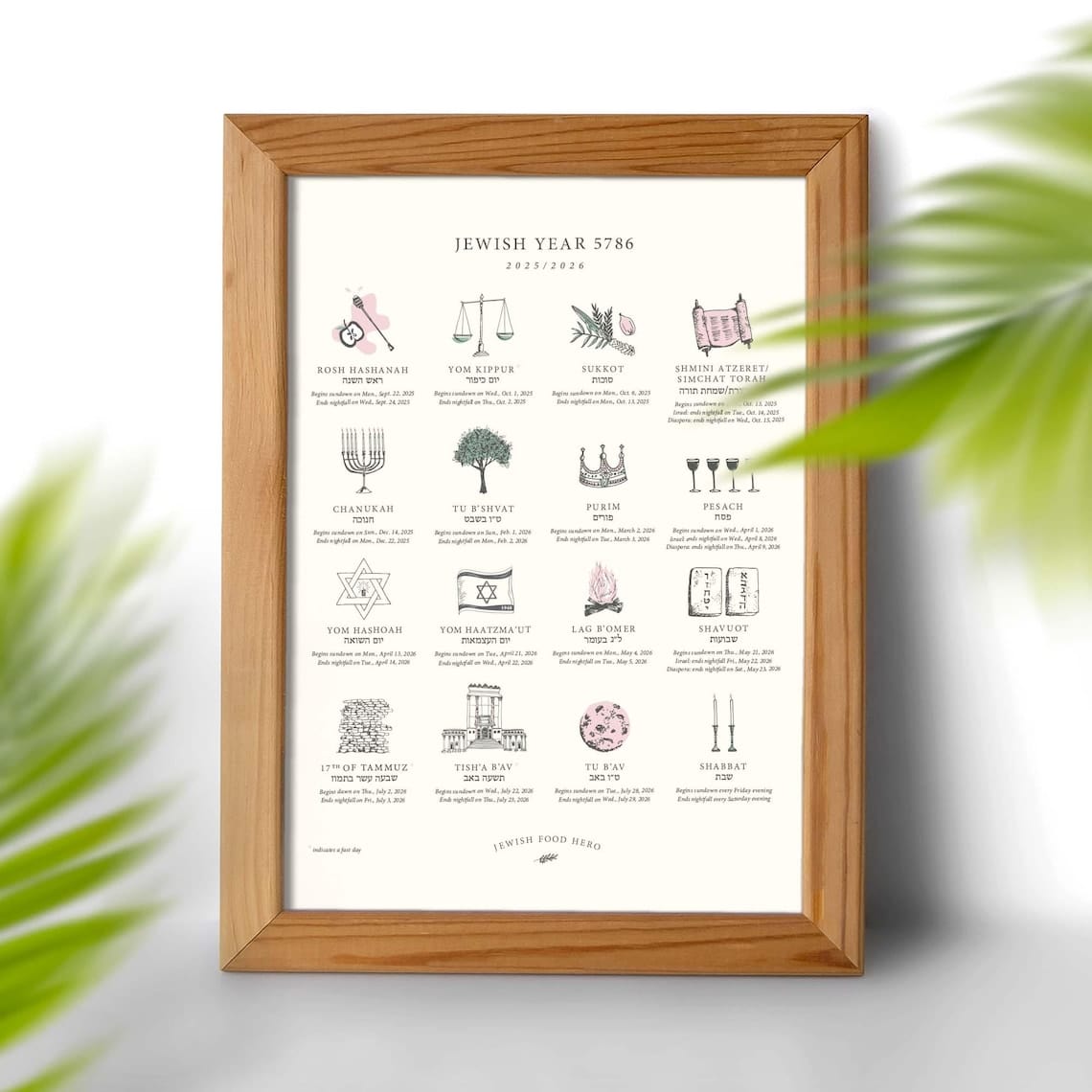 Jewish Food Hero - Jewish Holiday Calendar Print 5786 (2025 - 2026) - Frame Not Included - ModernTribe