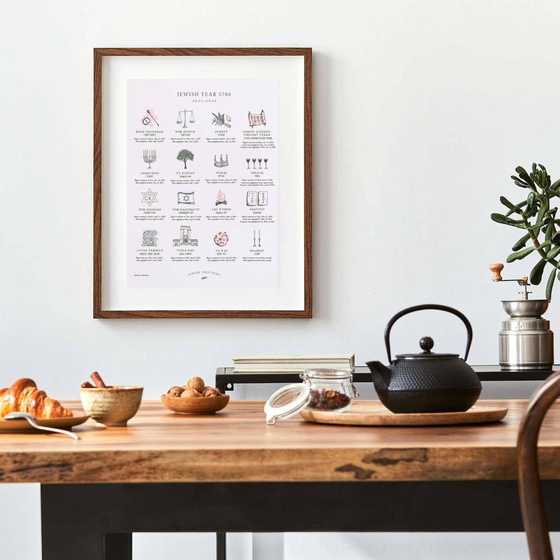 Jewish Food Hero - Jewish Holiday Calendar Print 5786 (2025 - 2026) - Frame Not Included - ModernTribe