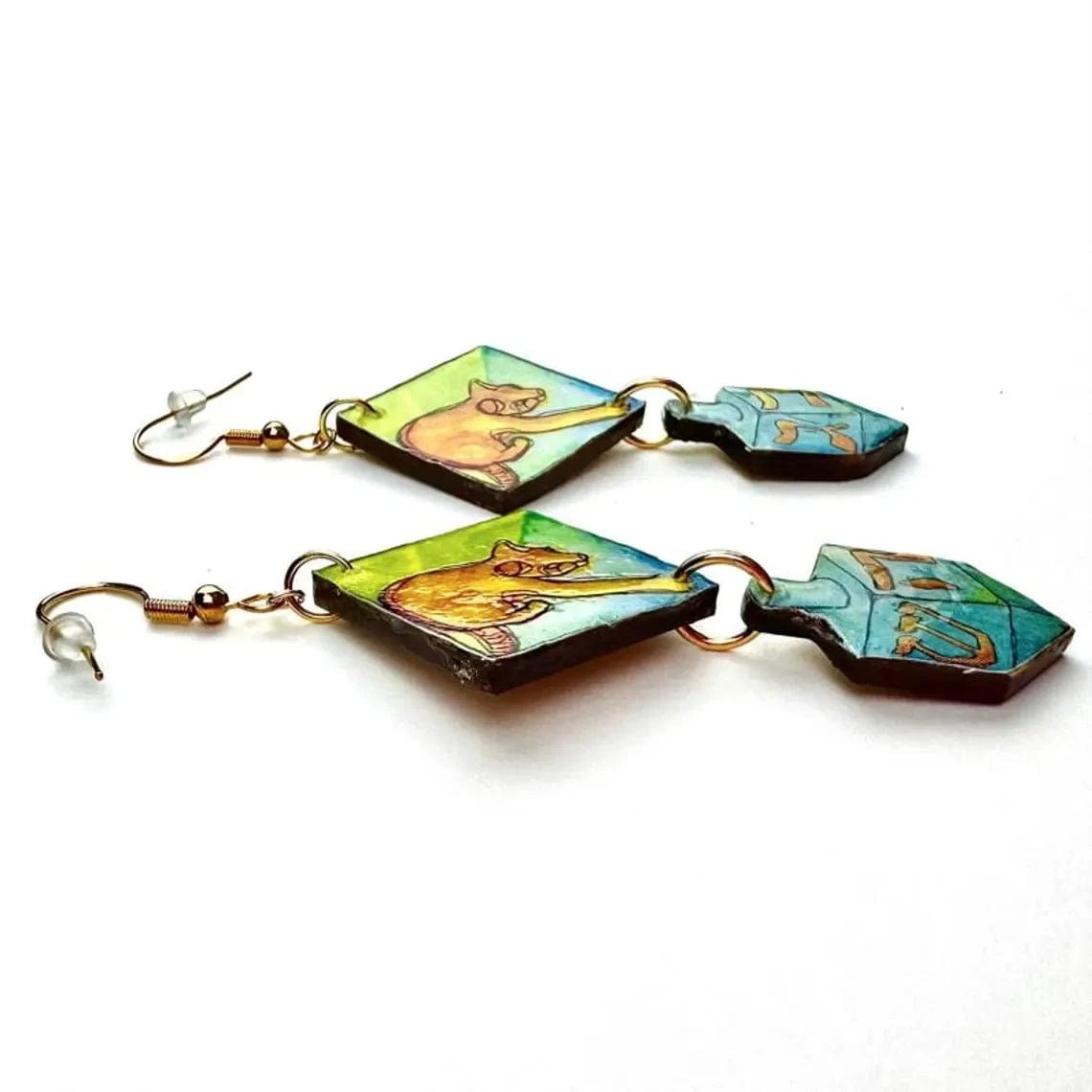 Amelia's Art - ifacts - Cat and Dreidel Hanukkah Earrings - ModernTribe
