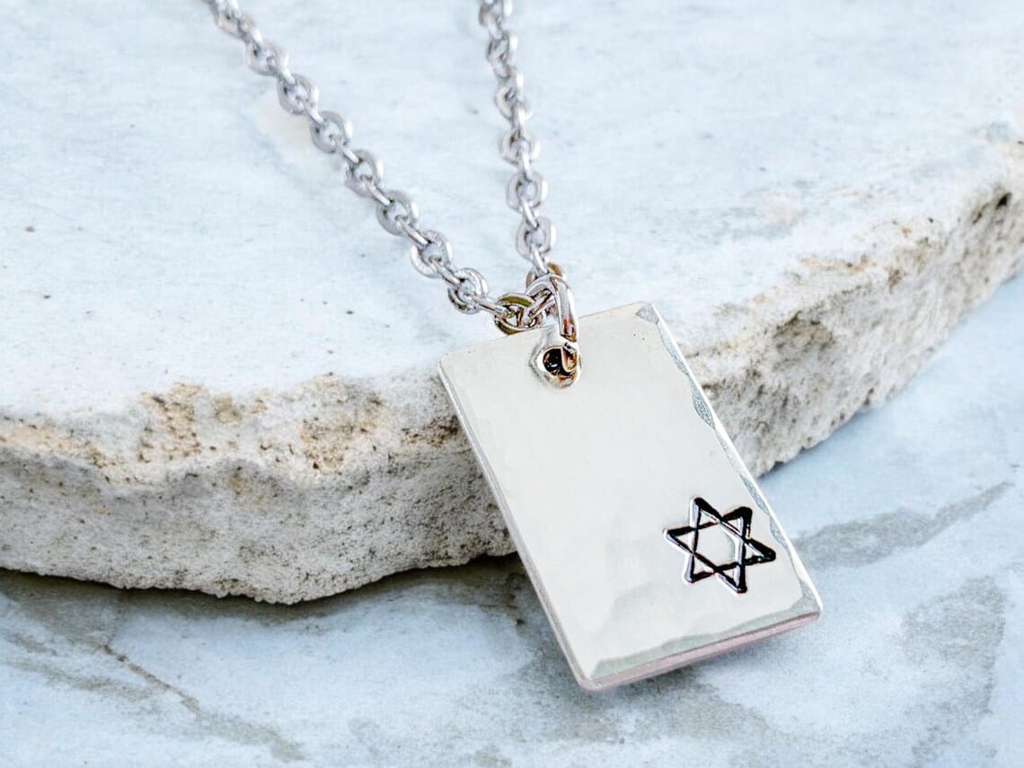 Everything Beautiful - Small Star of David Hammered Rectangle Necklace - Pewter - ModernTribe