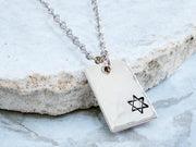 Everything Beautiful - Small Star of David Hammered Rectangle Necklace - Pewter - ModernTribe