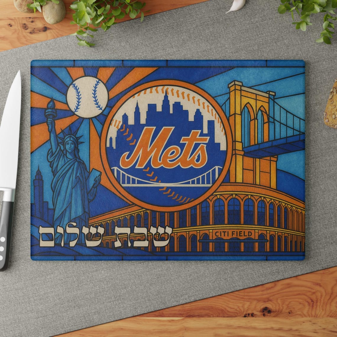 The Rabbi's Wife - Baseball Stained Glass Style Challah Board - (Choice of Team) - ModernTribe