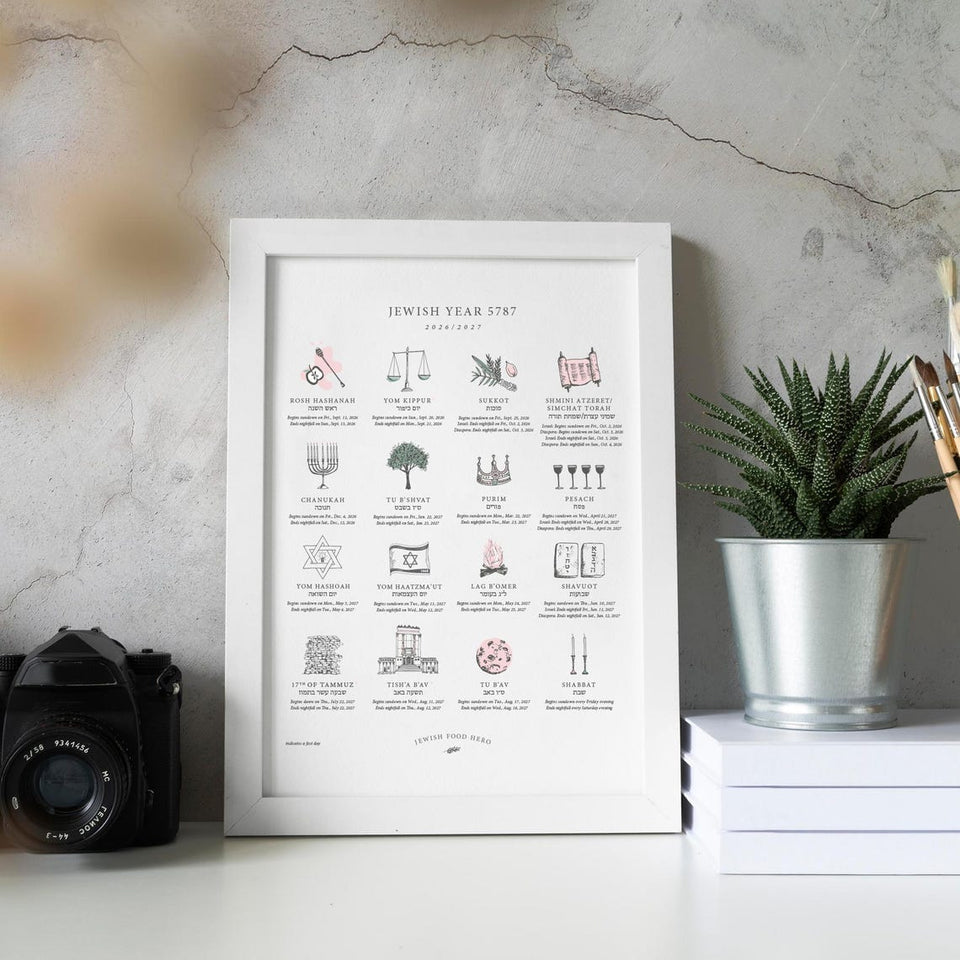Jewish Food Hero - Jewish Holiday Calendar Print 5787 (2026 - 2027) - Frame Not Included - ModernTribe