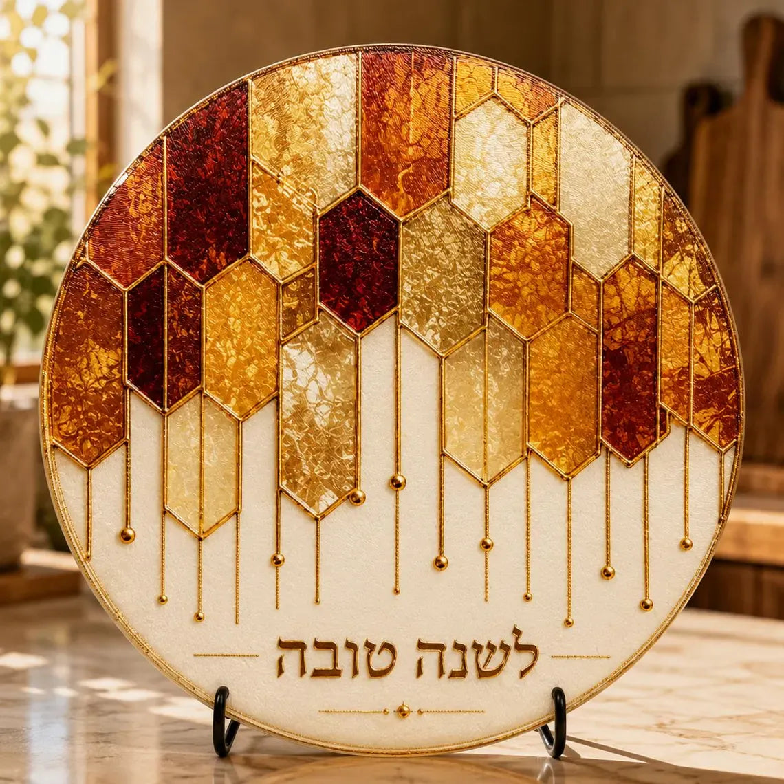 Geometric Honey Round Challah Board