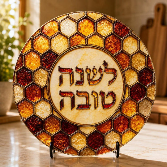 Honeycomb Border Shana Tova Round Challah Board