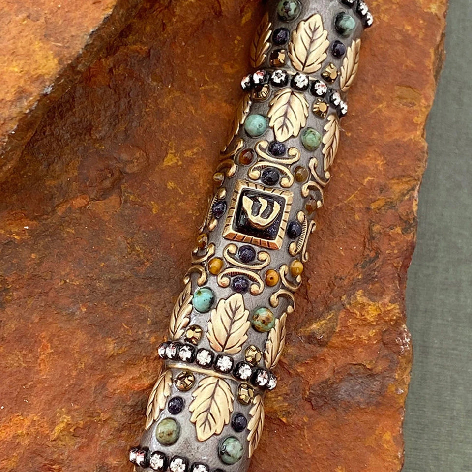 Michal Golan - Golden Leaves Gemstones Mezuzah by Michal Golan - ModernTribe