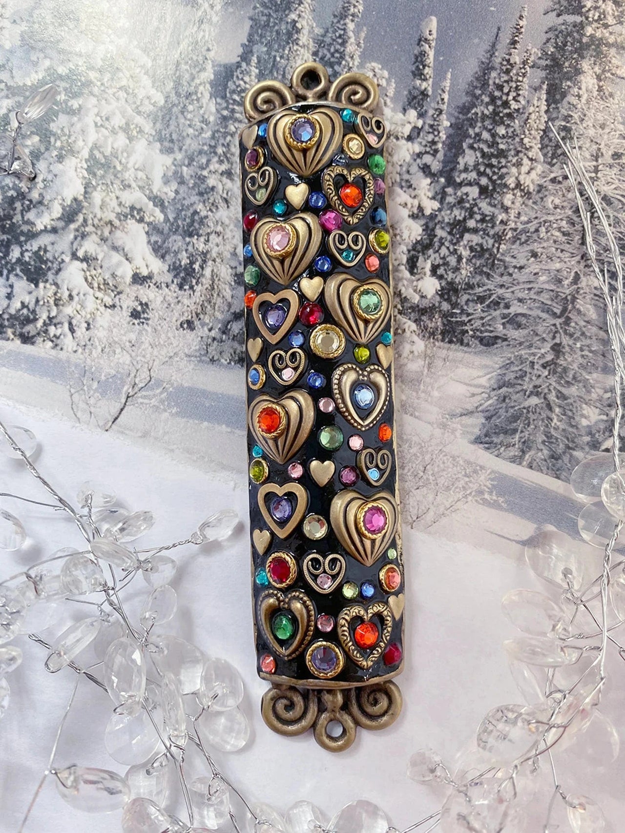Michal Golan Mezuzahs Michal Golan Handmade Heart and Crystal Mezuzah