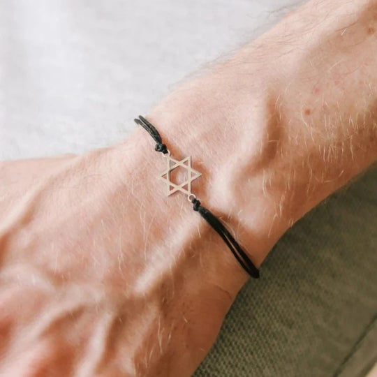 Silver Magen David Bracelet on Black Cord - 7" or 8"