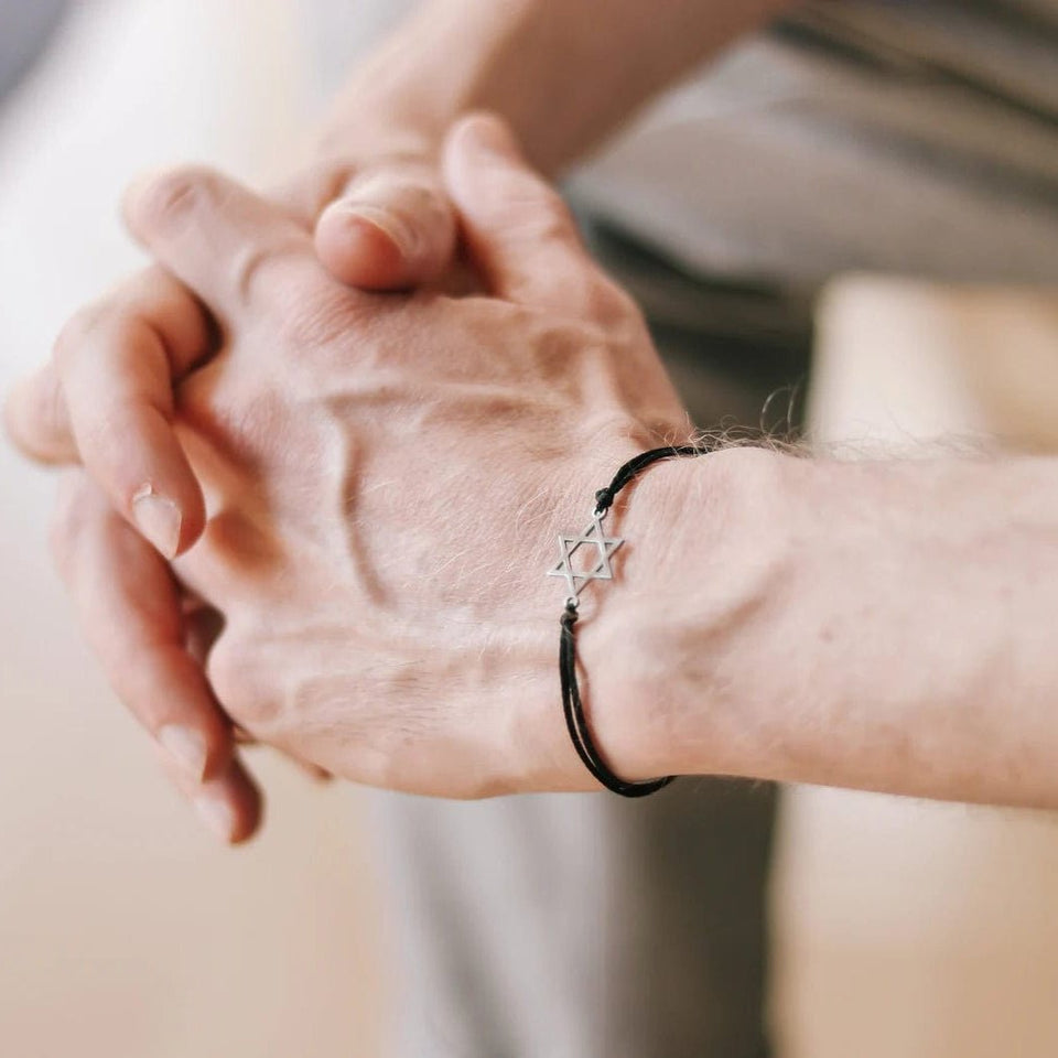 Shani and Adi Jewelry - Silver Magen David Bracelet on Black Cord - 7" or 8" - ModernTribe